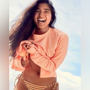 Aerie Neon Coral Oversized Beach Cotton Blend Sweatshirt size small